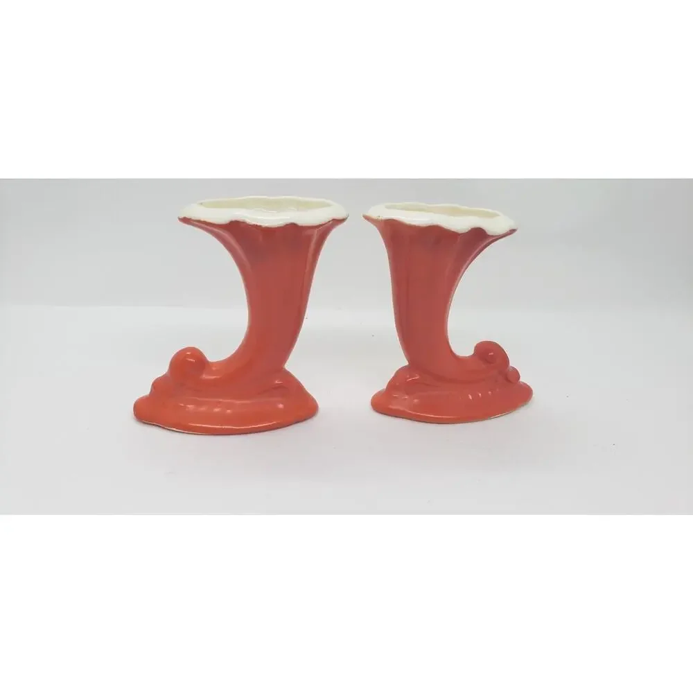 Vintage Set Of 2 Miniature Pottery Vase Vases Iconic Red Wing Style Orange Glaze